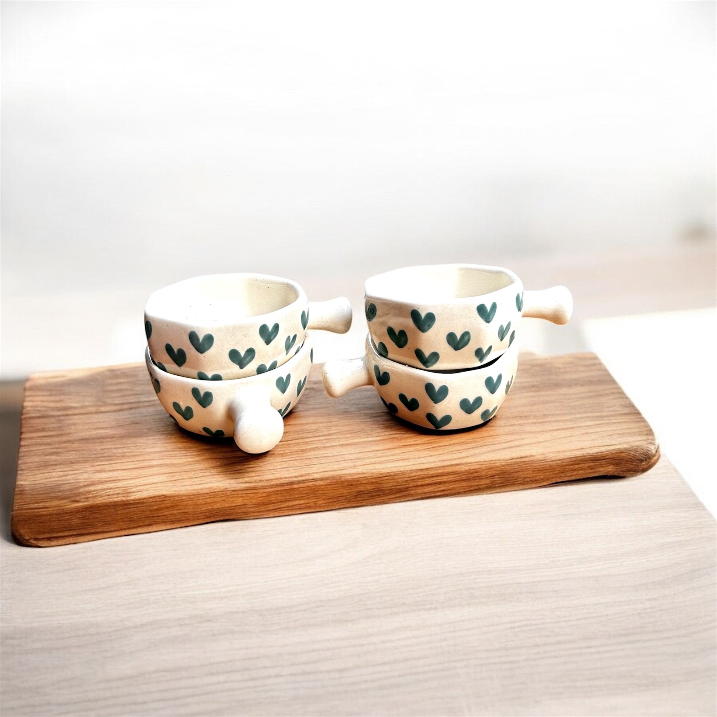 Mint Heart - Diamond shaped Ceramic Chutney & Dip Bowl 💚 (Set of 2)