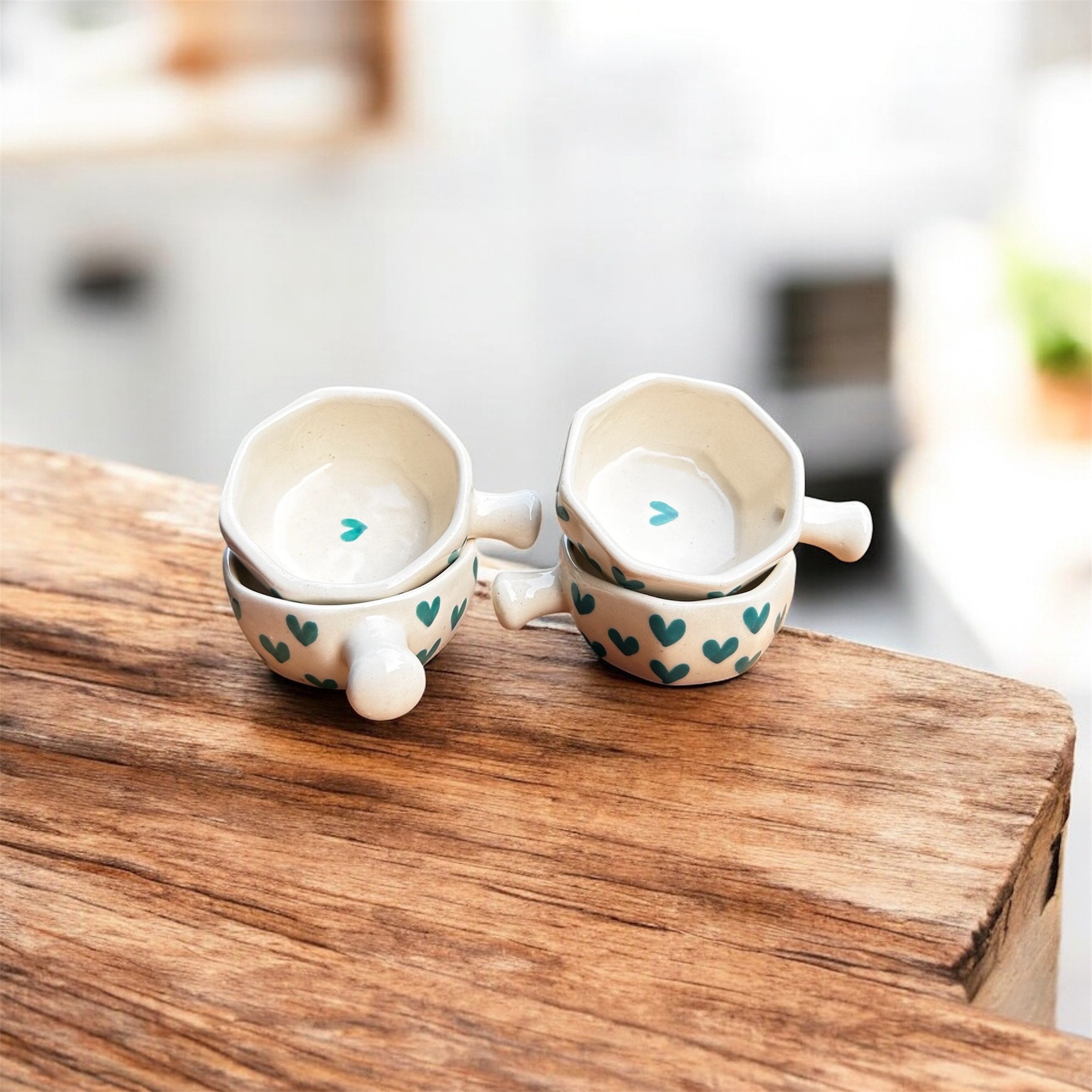 Mint Heart - Diamond shaped Ceramic Chutney & Dip Bowl 💚 (Set of 2)