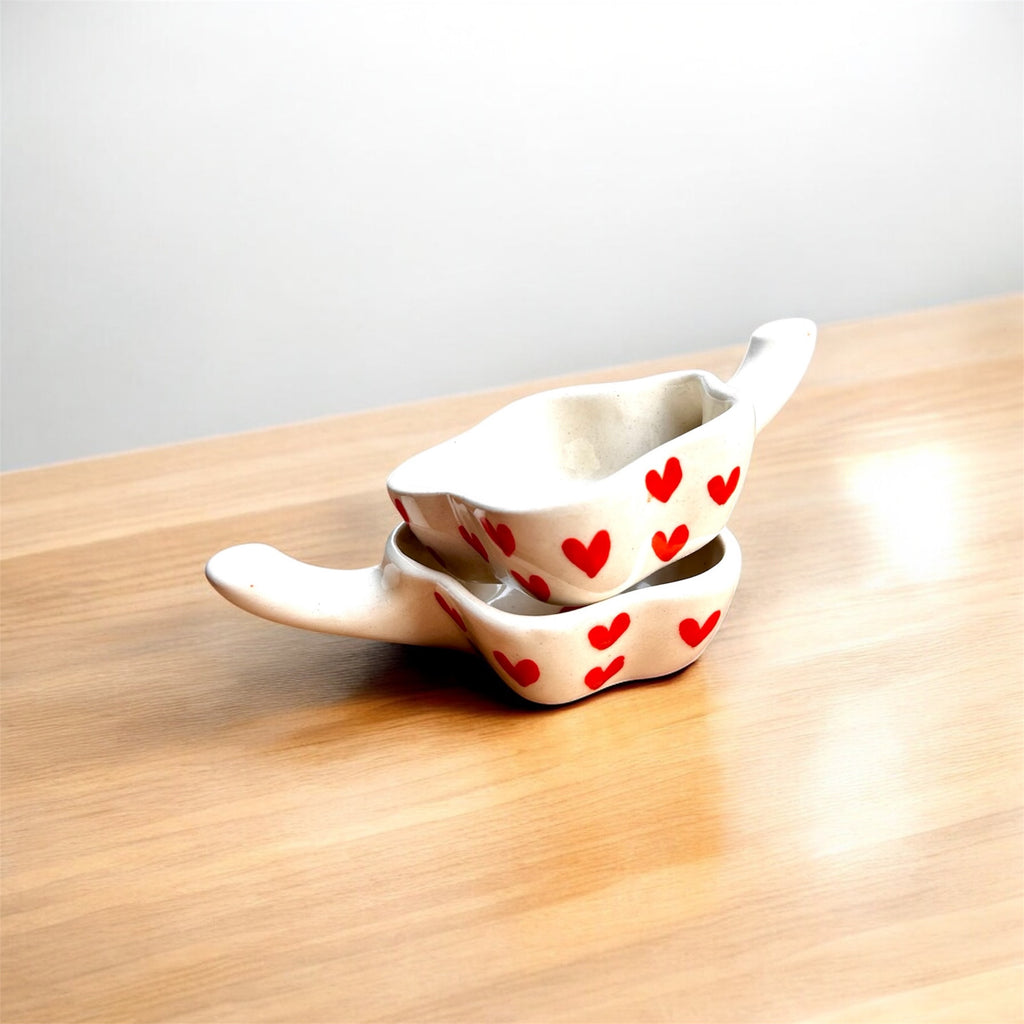 Red Heart Handcrafted Ceramic Chutney & Dip Bowl Set (Set of 2)