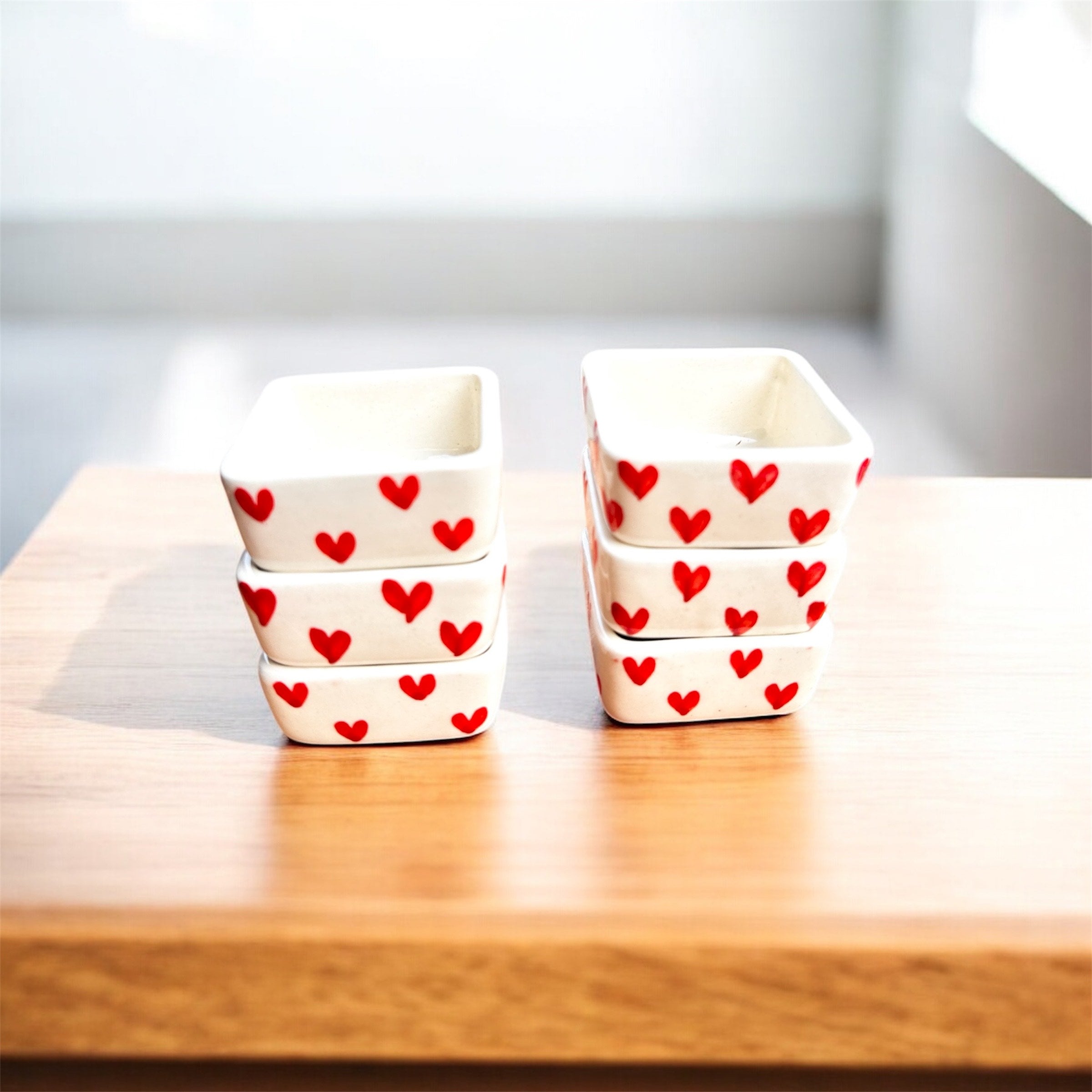 Heartware Collection – Red Heart Mini Ceramic Square Bowls (Set of 2)