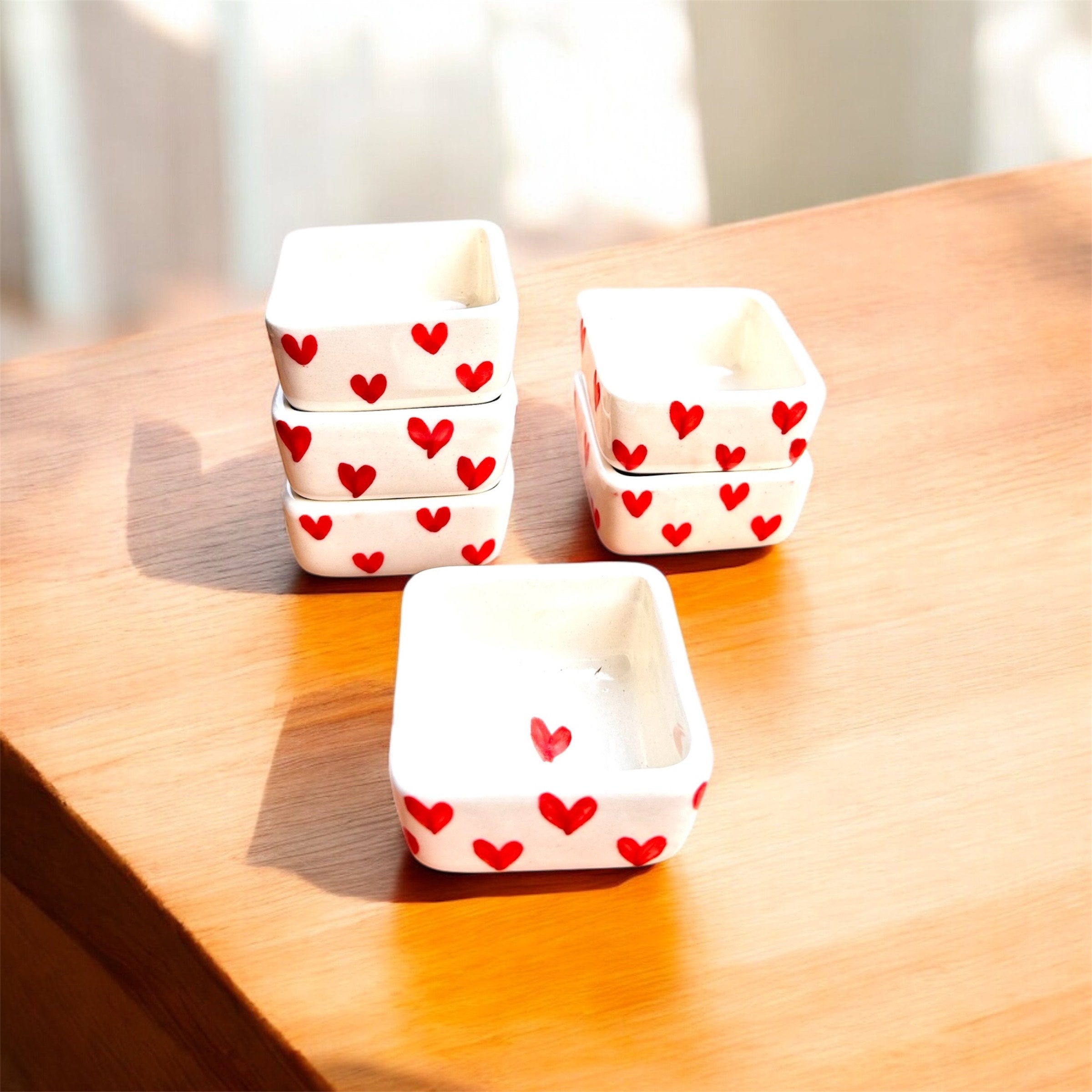 Heartware Collection – Red Heart Mini Ceramic Square Bowls (Set of 2)