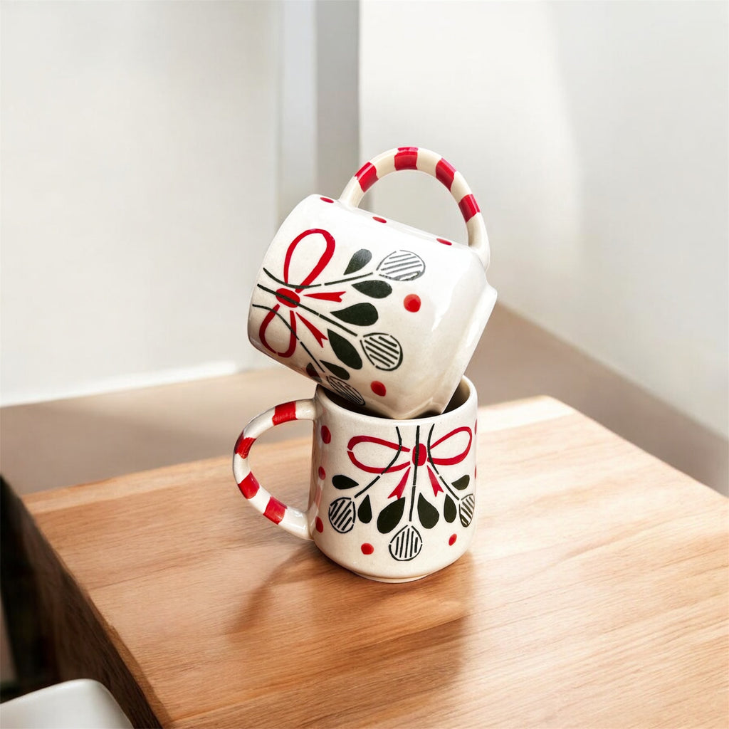 Christmas Mugs – Candy Cane Handle (Set of 2) | 100% Chemical Free, Microwave Safe, Dishwasher Safe