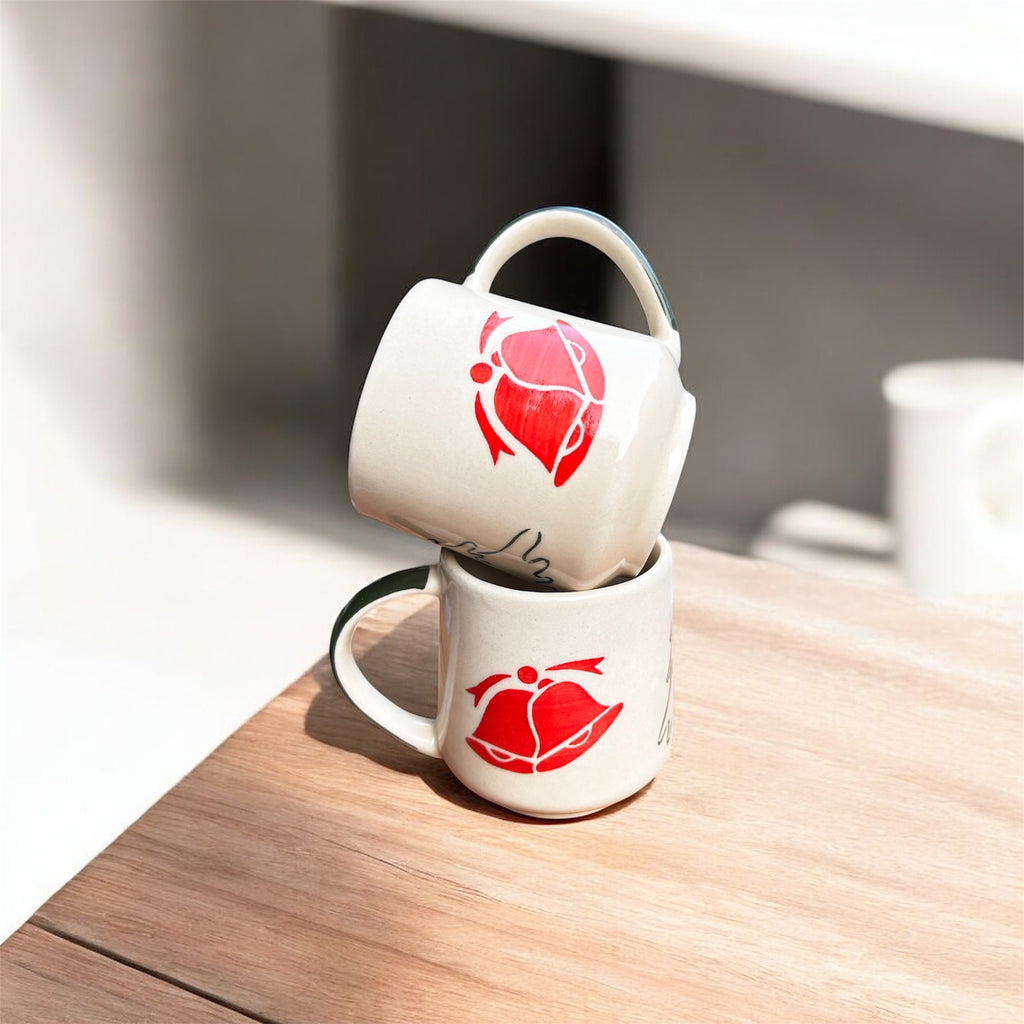 Christmas Ribbon Mug Set (Hand-Painted) – Set of 2 | 100% Chemical Free, Microwave Safe, Dishwasher Safe