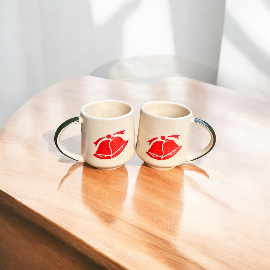 Christmas Ribbon Mug Set (Hand-Painted) – Set of 2 | 100% Chemical Free, Microwave Safe, Dishwasher Safe