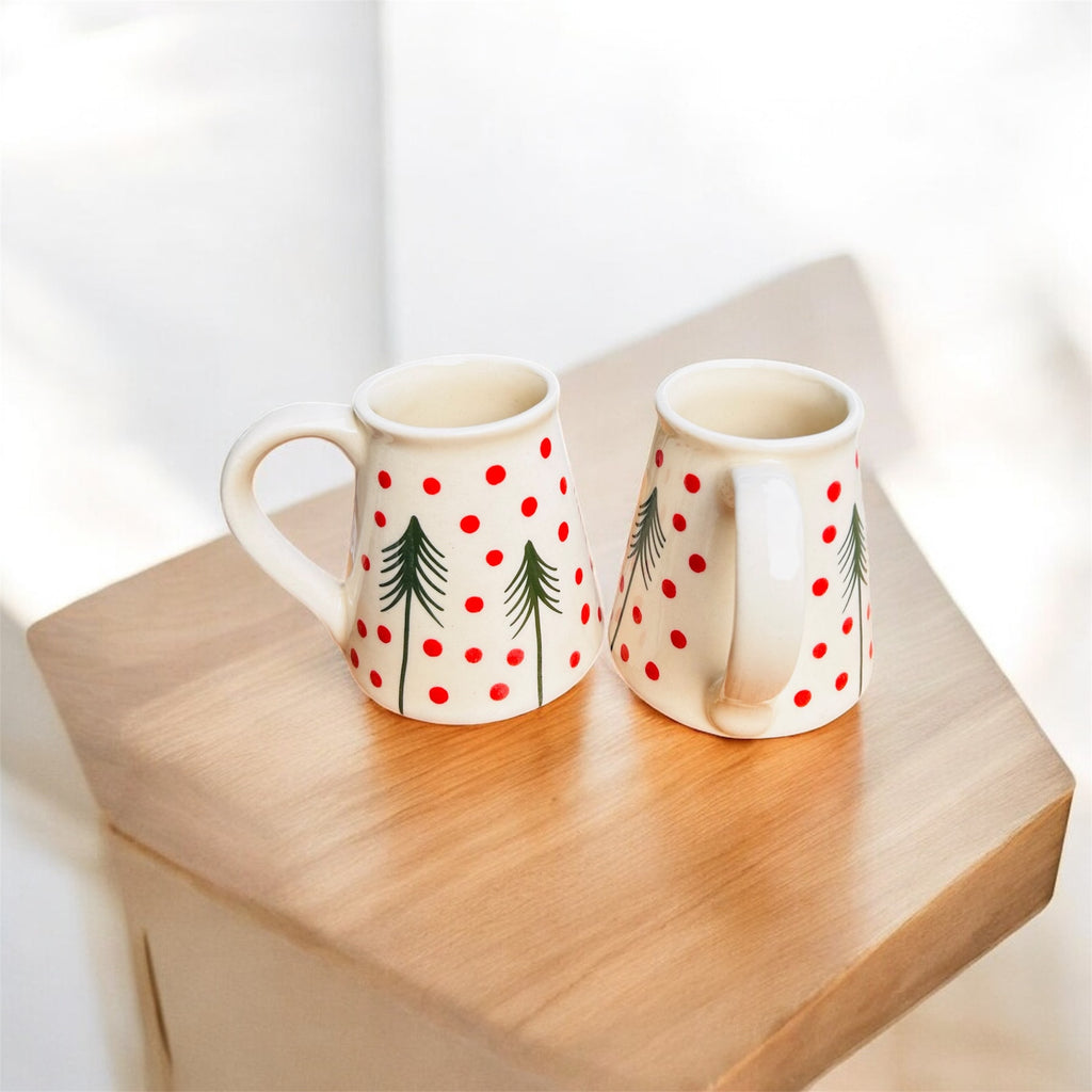 Christmas Cheer Handcrafted Ceramic Mug Set (Set of 2) | 100% Chemical Free, Microwave Safe, Dishwasher Safe