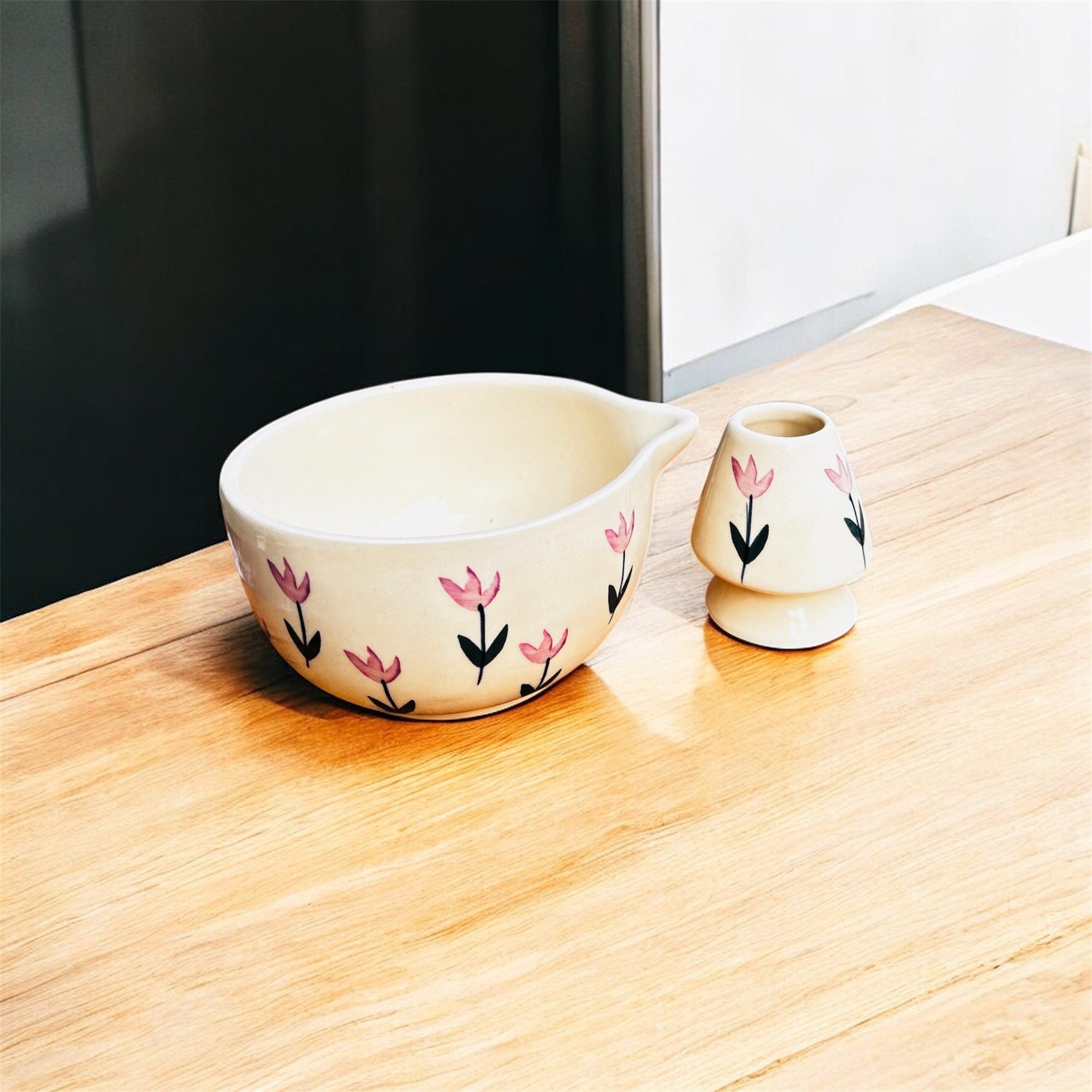 Pink Blossom Handcrafted Ceramic Matcha Set