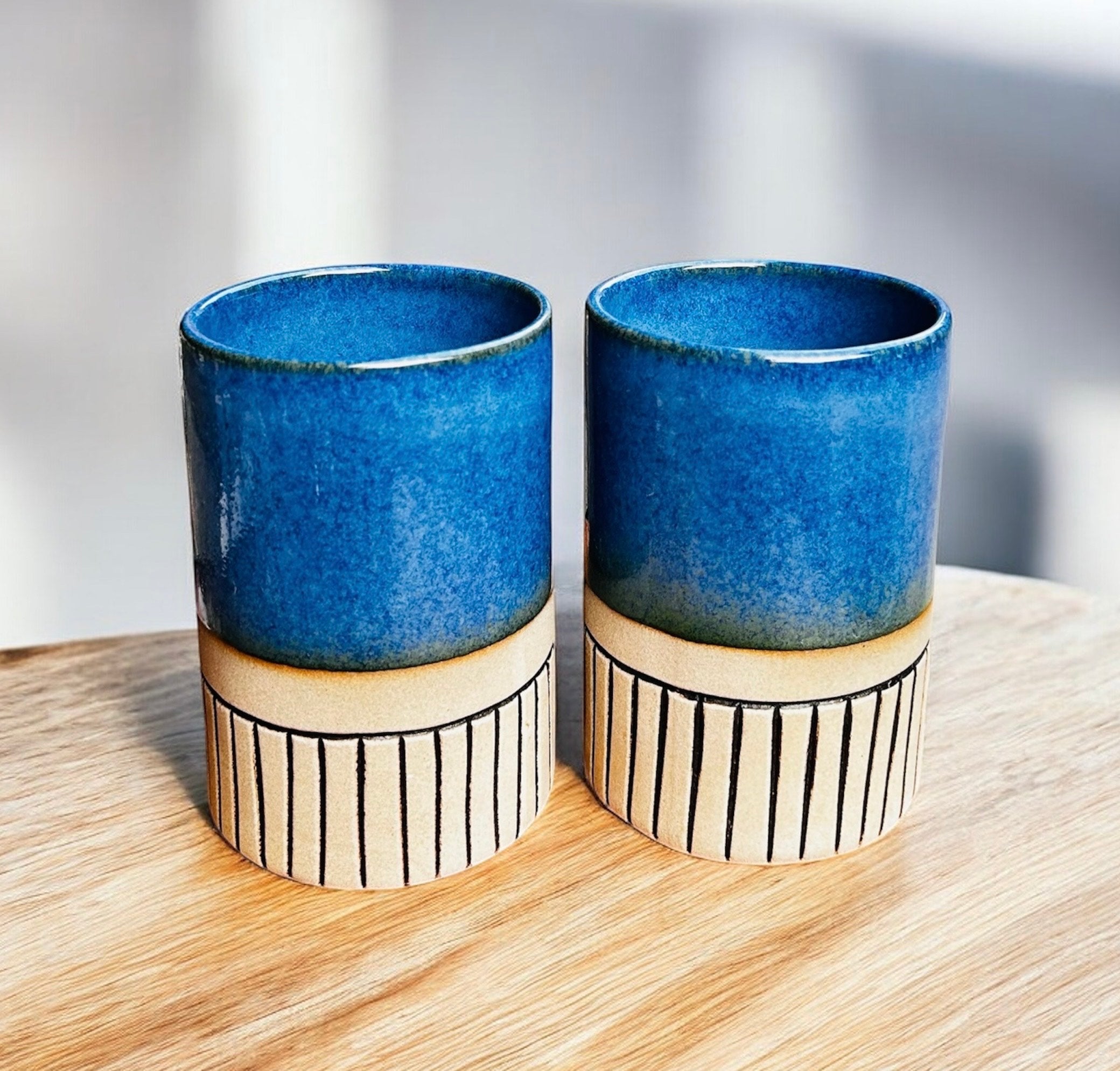 Ocean Dune Handcrafted Stoneware Jug & Cup Set (Set of 3)