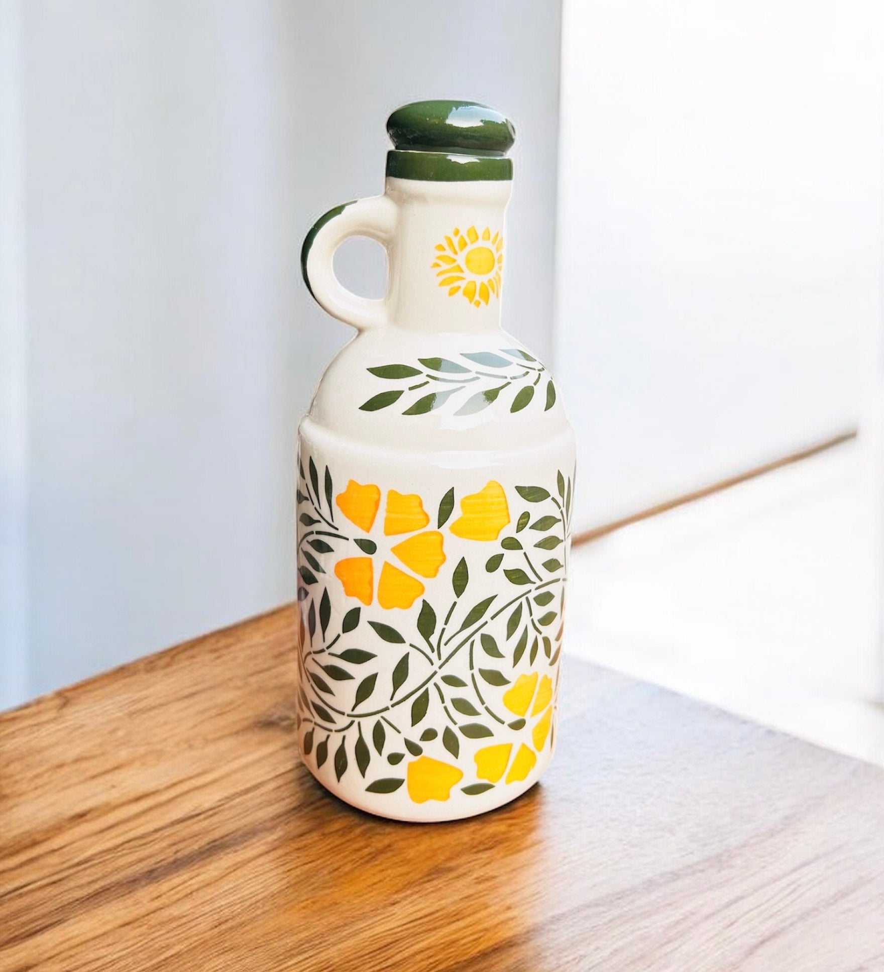 Sunlit Bloom Handcrafted Ceramic Oil Bottle 1000ML | 100% Chemical Free, Microwave Safe, Dishwasher Safe