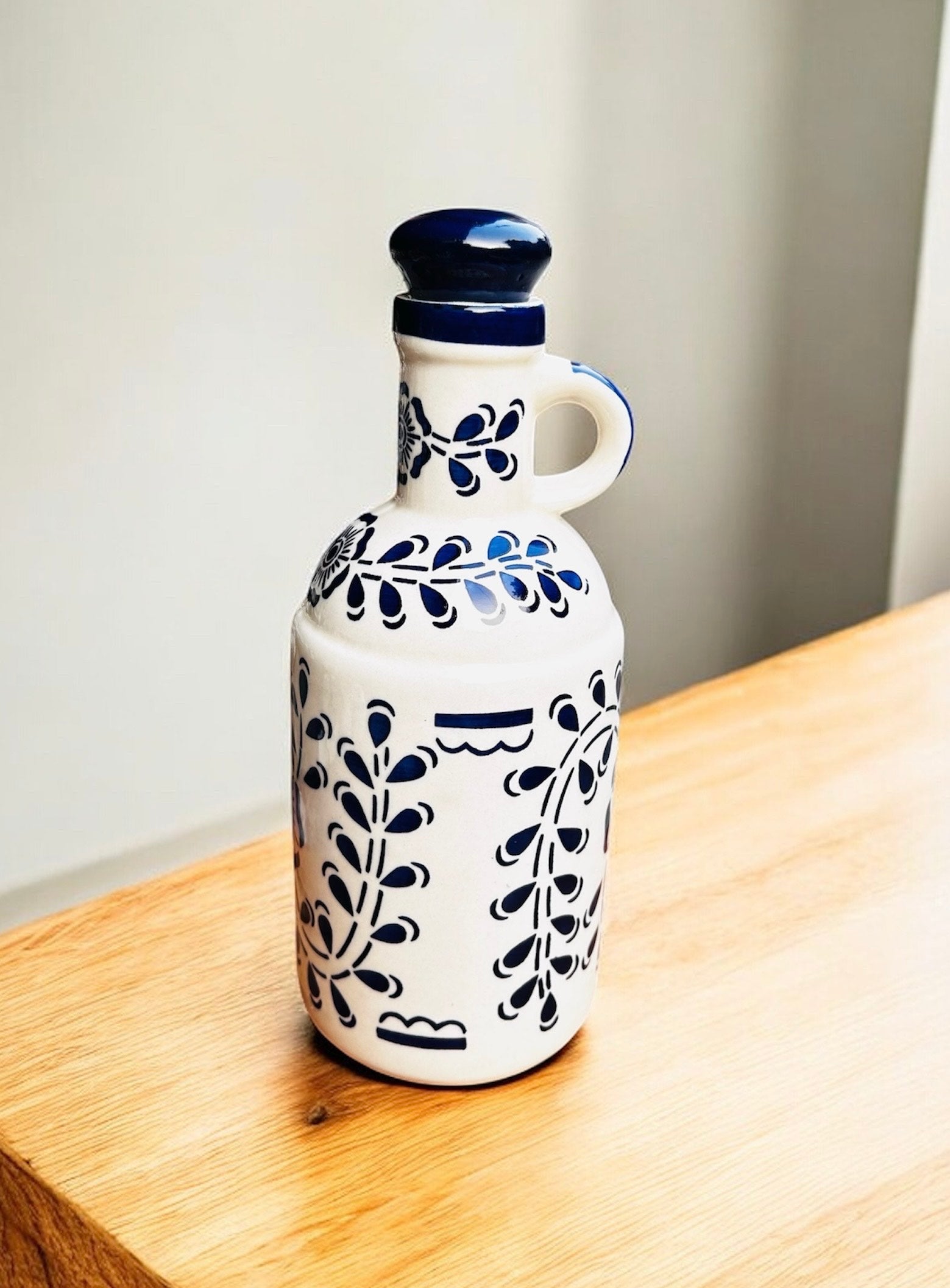 Indigo Vine Handcrafted Ceramic Oil Bottle 1000 ml | 100% Chemical Free, Microwave Safe, Dishwasher Safe