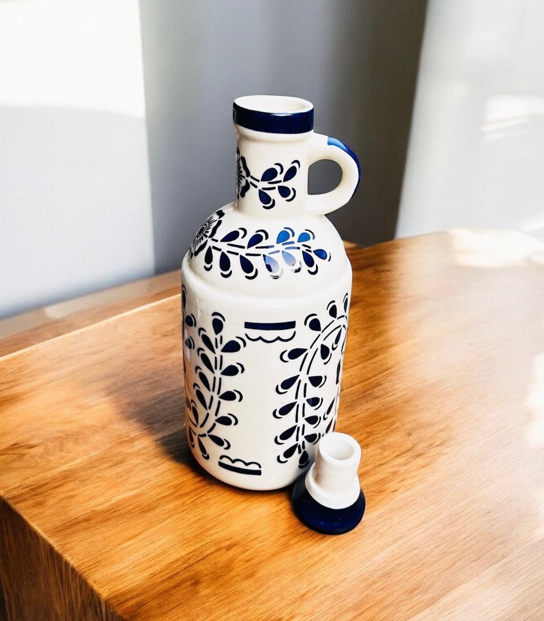 Indigo Vine Handcrafted Ceramic Oil Bottle 1000 ml | 100% Chemical Free, Microwave Safe, Dishwasher Safe