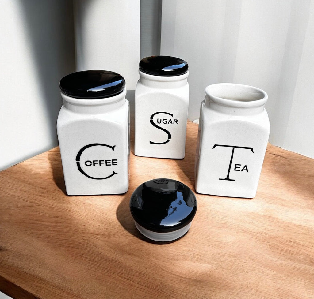 Minimalist CST Ceramic Jar Set (Coffee–Sugar–Tea) 500 ml | 100% Chemical Free, Microwave Safe, Dishwasher Safe