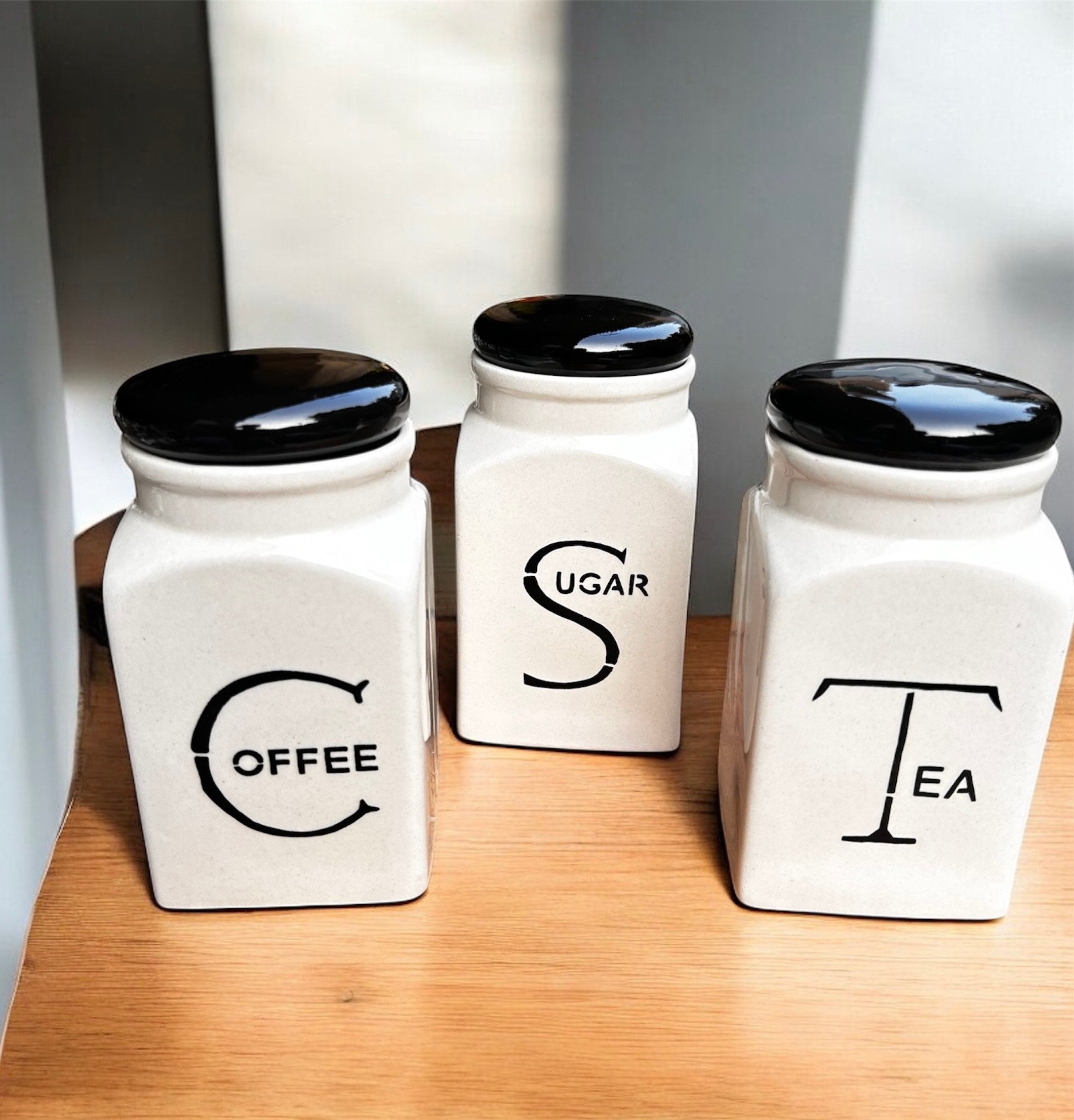 Minimalist CST Ceramic Jar Set (Coffee–Sugar–Tea) 500 ml | 100% Chemical Free, Microwave Safe, Dishwasher Safe