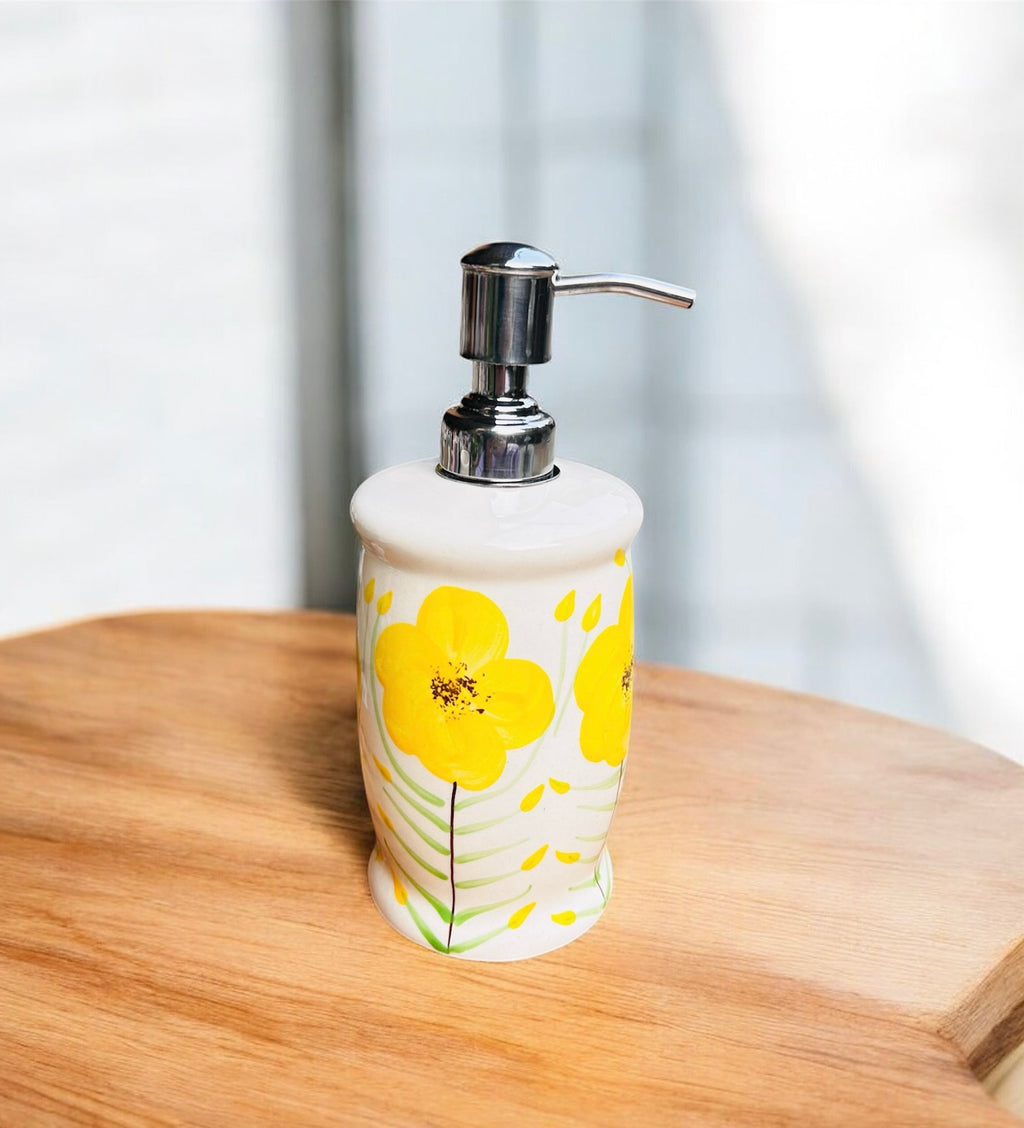 Sunny Bloom Hand-Painted Ceramic Bathroom Set (Set of 3)