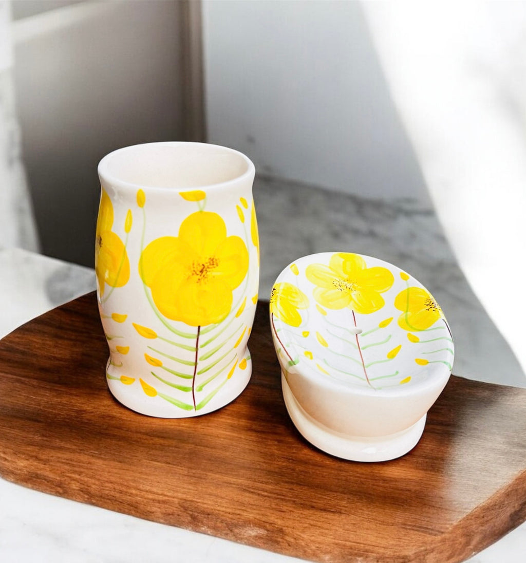 Sunny Bloom Hand-Painted Ceramic Bathroom Set (Set of 3)