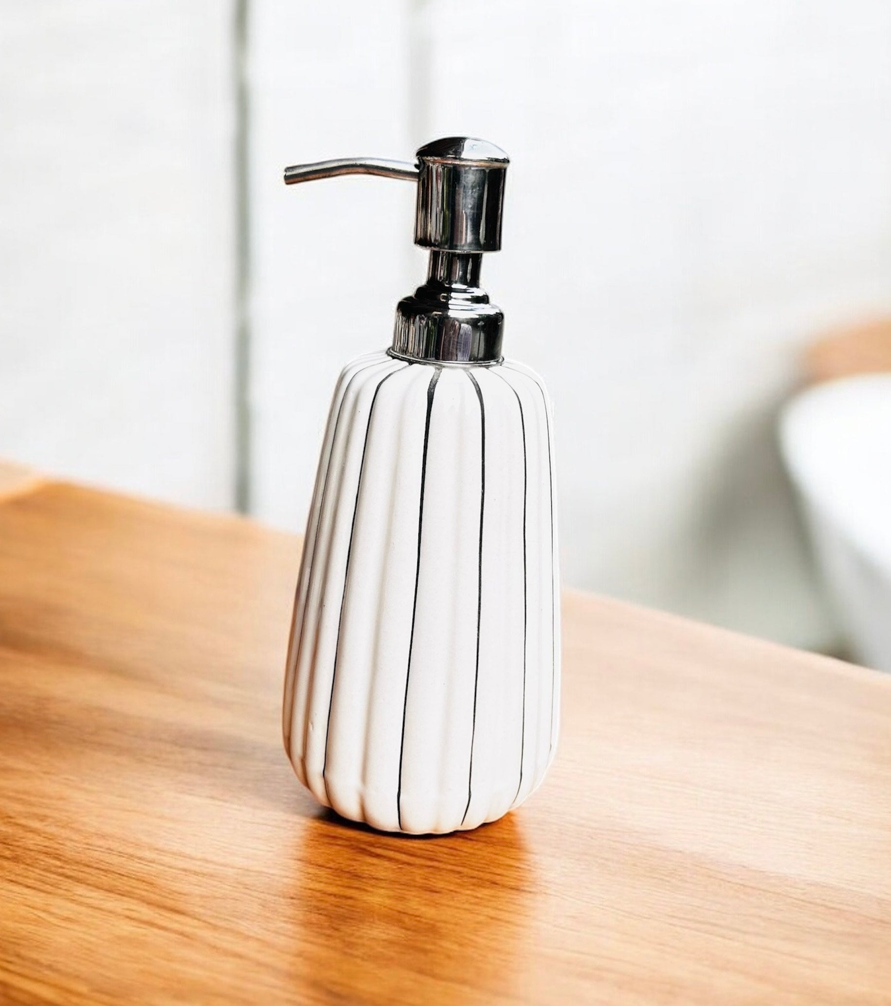 White Ribbed Ceramic Handwash Dispenser
