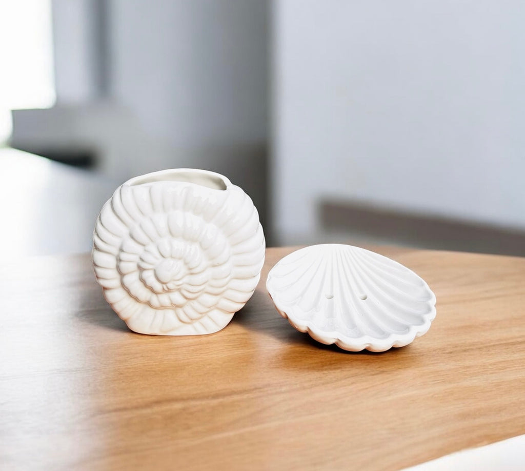 White Seashell Ceramic Bathroom Set (3-Piece)