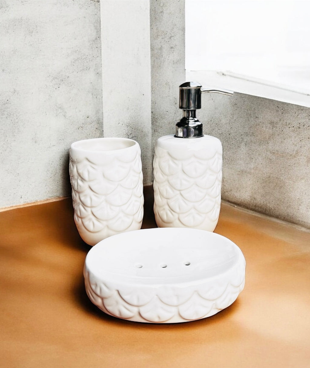 Arctic White Embossed Ceramic Bathroom Set (3 pcs)