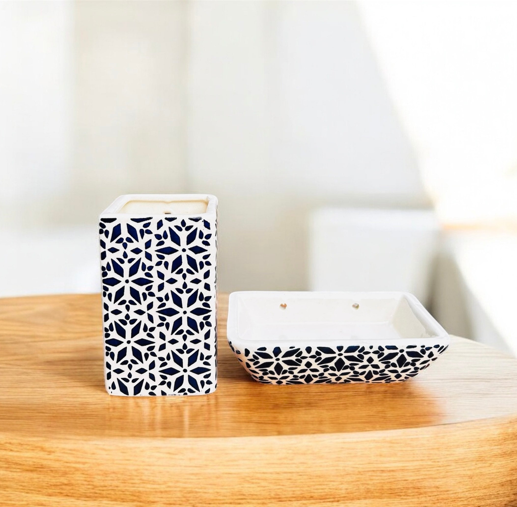 Moroccan Mosaic Bathroom Set – Handcrafted Ceramic (Set of 3)