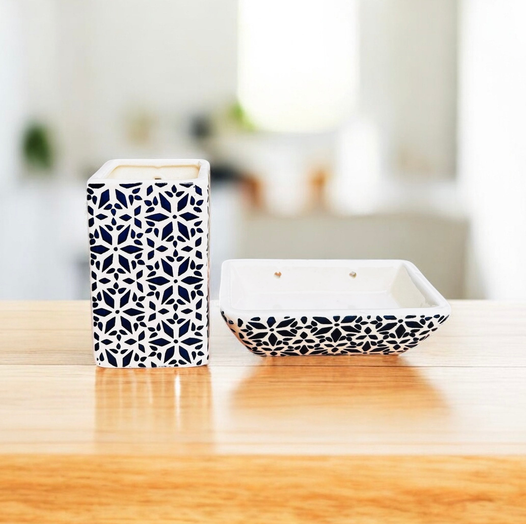 Moroccan Mosaic Bathroom Set – Handcrafted Ceramic (Set of 3)