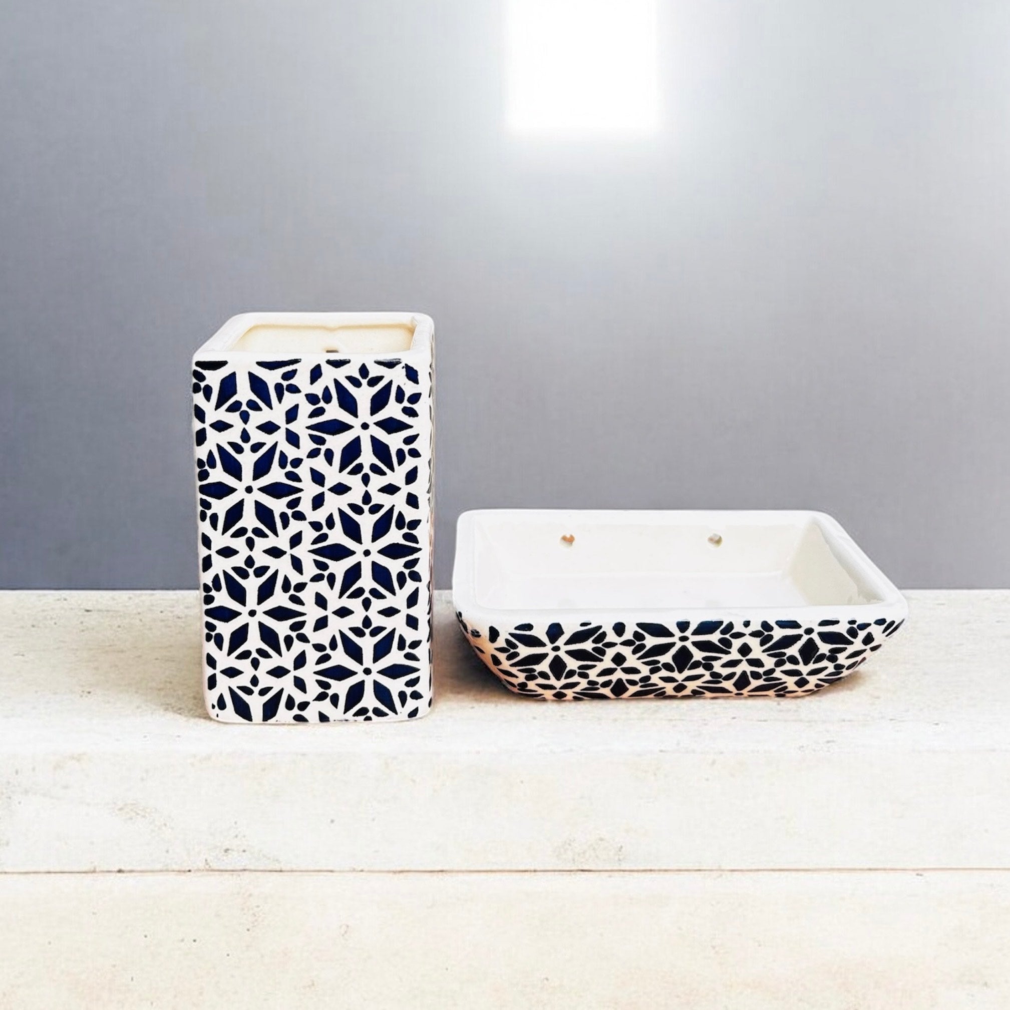 Moroccan Mosaic Bathroom Set – Handcrafted Ceramic (Set of 3)