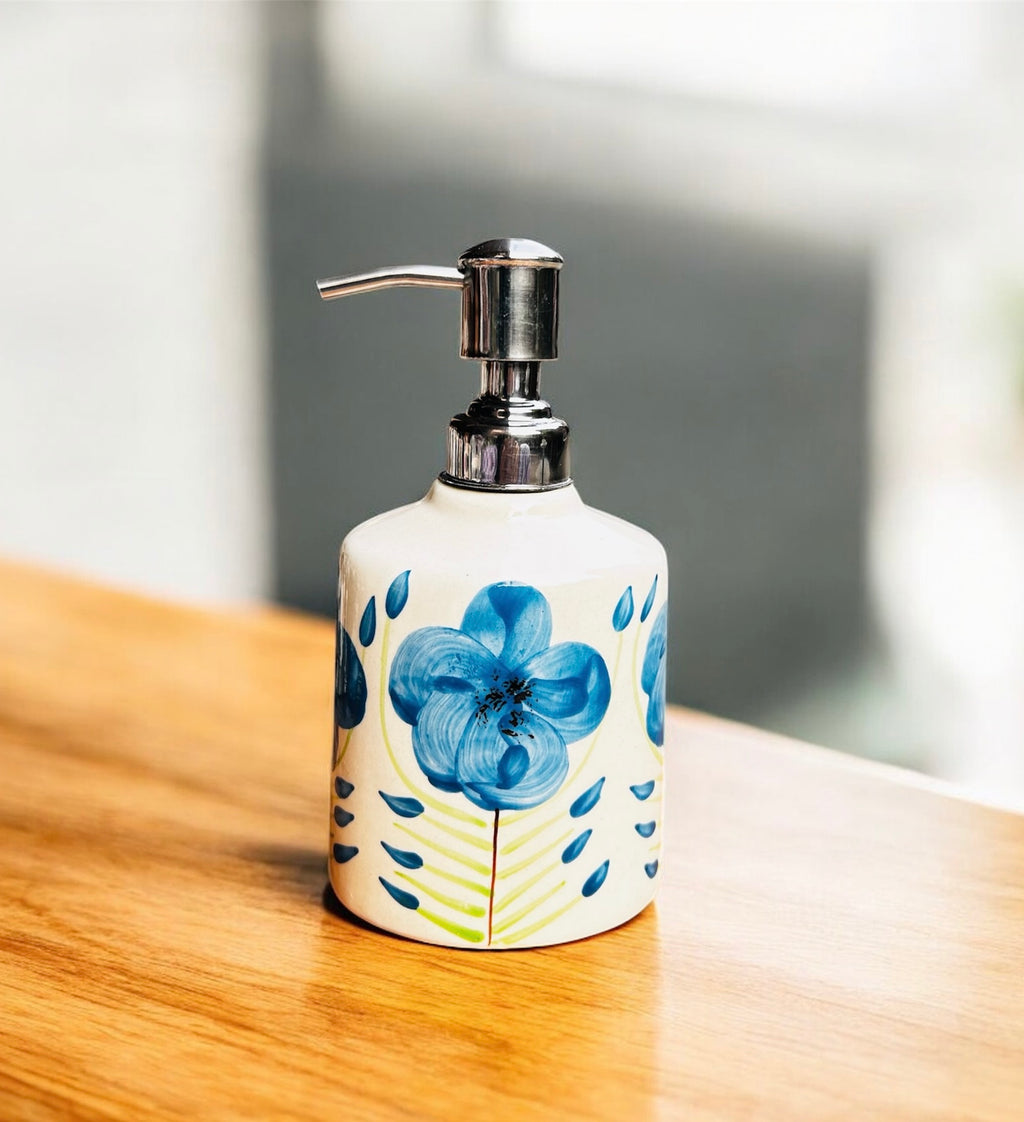 Blue Blossom Hand-Painted Ceramic Bathroom Set (3-Piece)