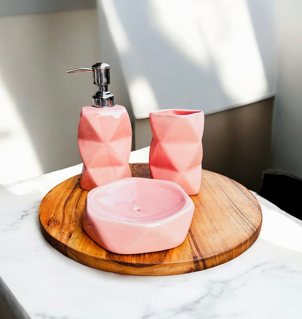 Blush Geometry Ceramic Bathroom Set (3-Piece Set)