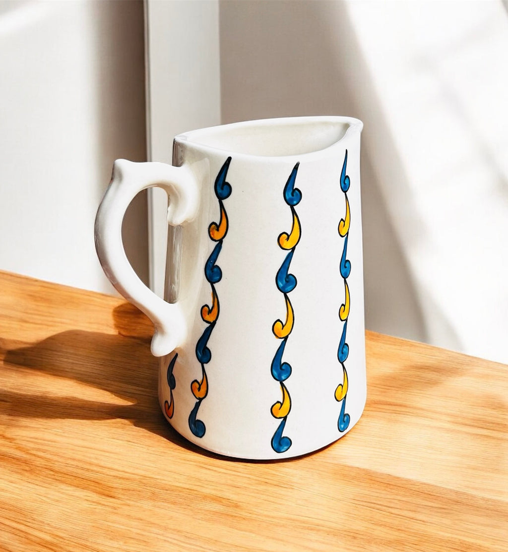 Blue–Yellow Swirl Handcrafted Ceramic Pouring Jug