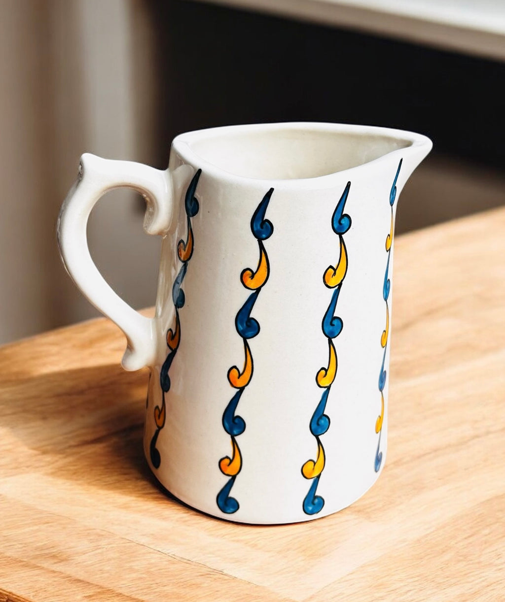 Blue–Yellow Swirl Handcrafted Ceramic Pouring Jug