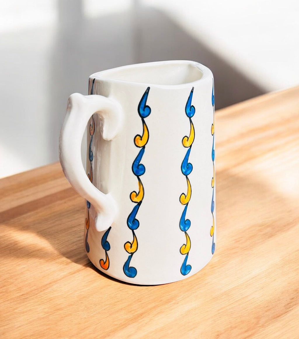 Blue–Yellow Swirl Handcrafted Ceramic Pouring Jug