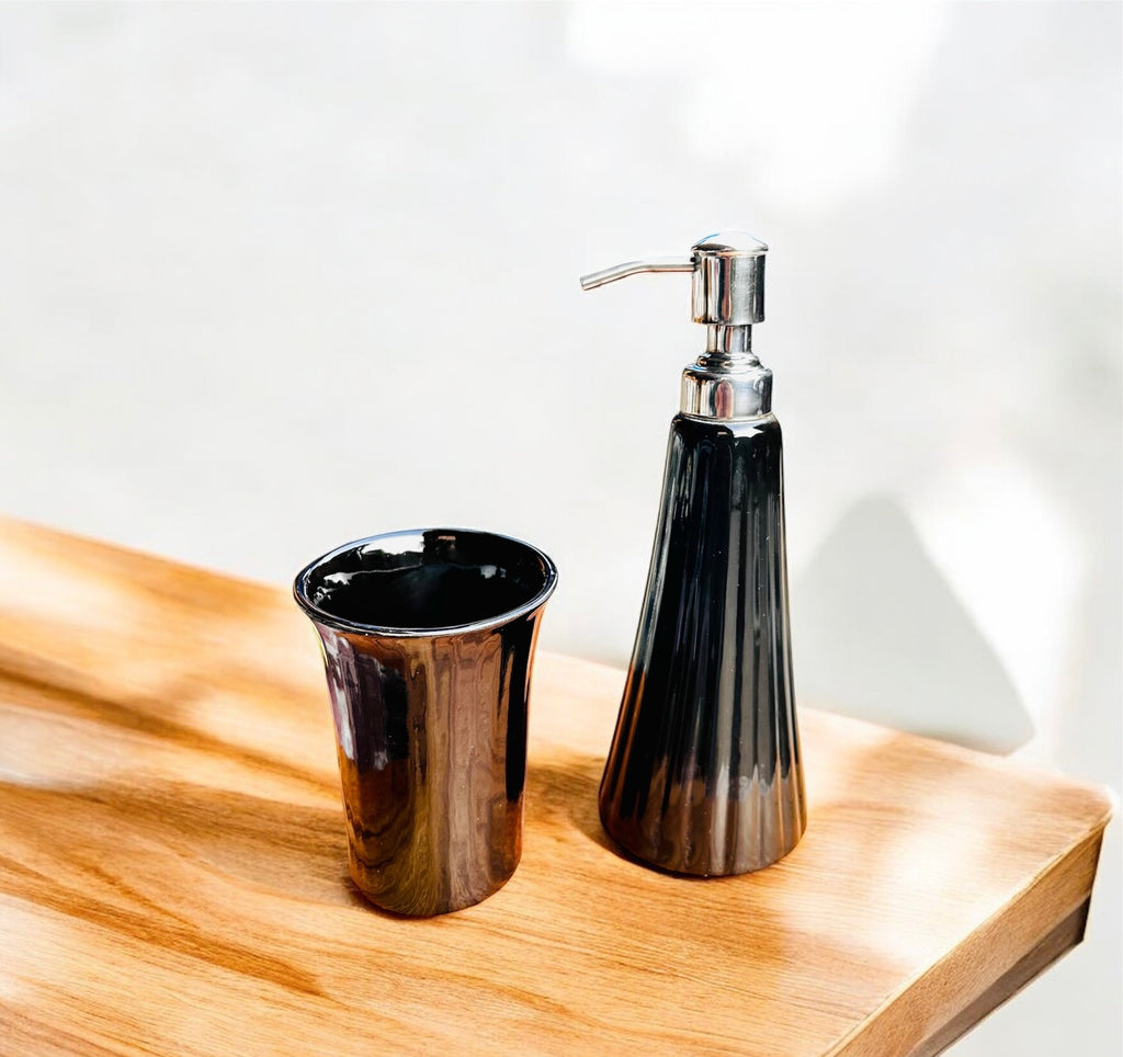 Midnight Ripple Ceramic Bathroom Set (Set of 3)