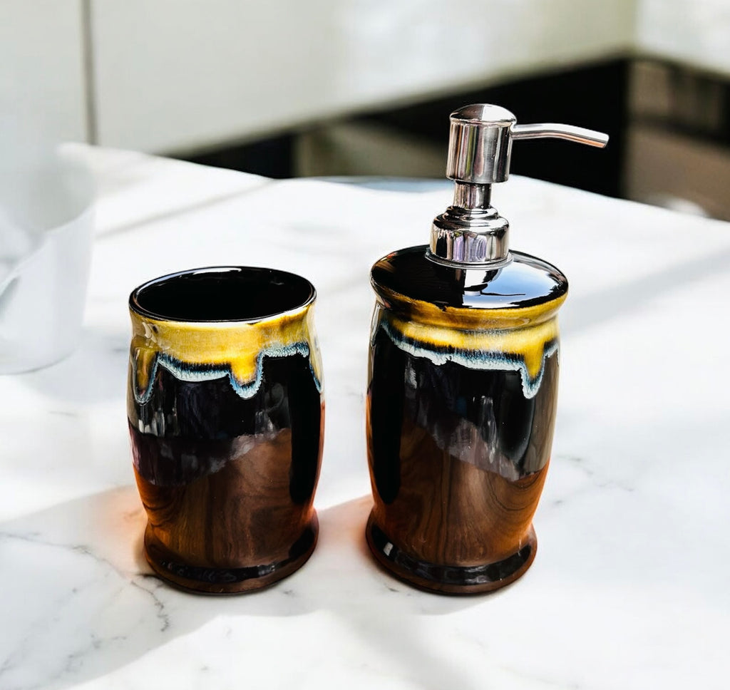 Lava Drip Black Ceramic Bathroom Set (2-Piece)