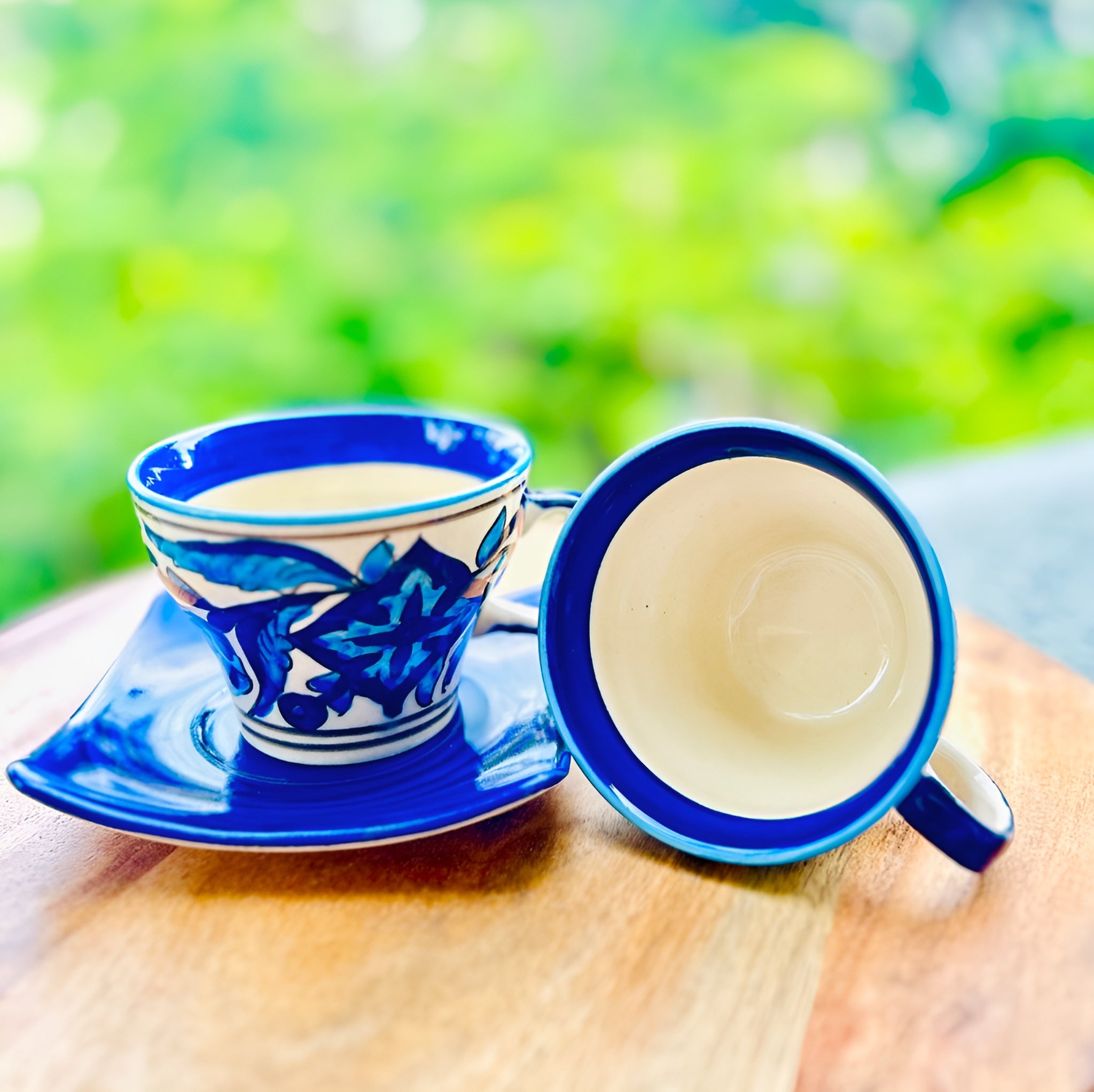 Royal Blue Floral Ceramic Tea Cup with Saucer