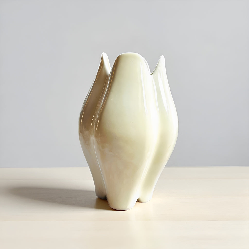 Ivory Wave Lotus Ceramic Vase