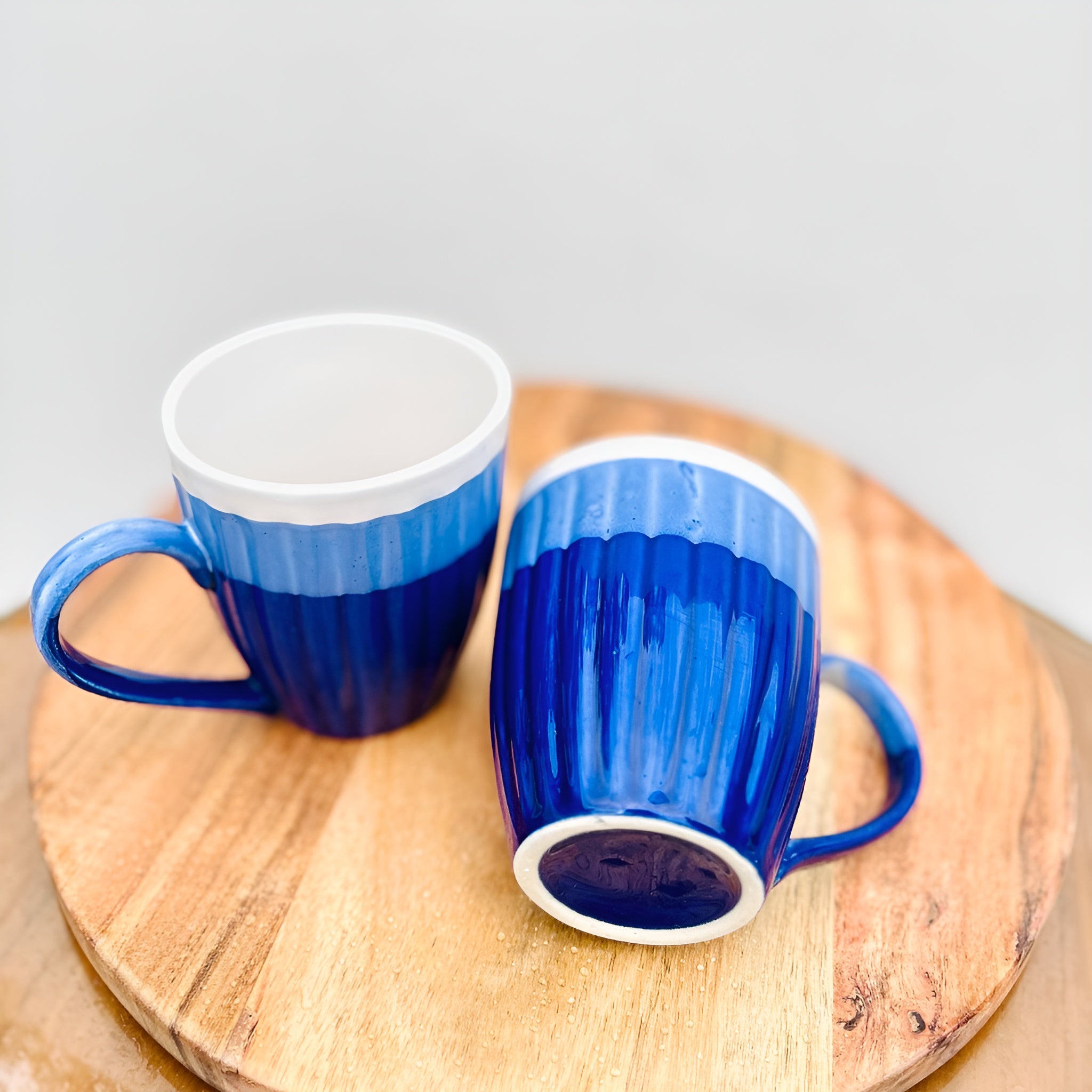 Azure Dual - Tone Wave Blue Ceramic Mug (Set of 2)