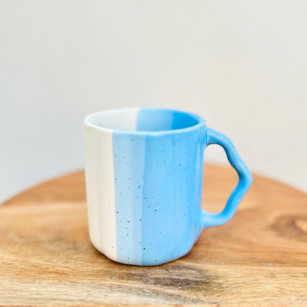 Blue & White Dual-Tone with Textured Handle - Handmade Ceramic Coffee Mug 250 ml