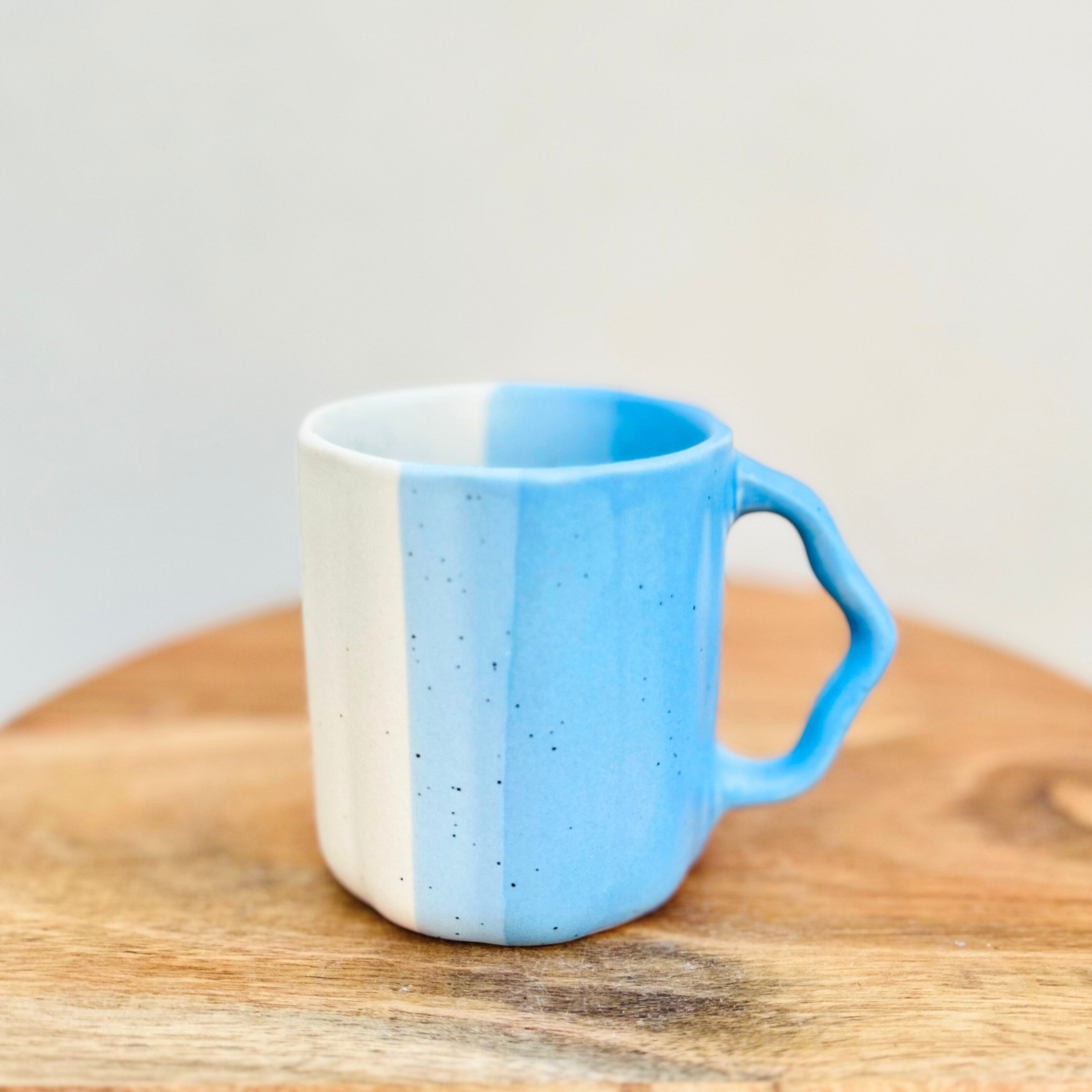 Blue & White Dual-Tone with Textured Handle - Handmade Ceramic Coffee Mug 250 ml