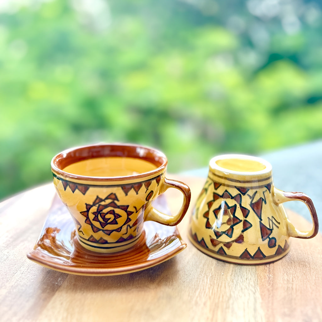 Warli Art Ceramic Tea/Coffee Cup Saucer Set