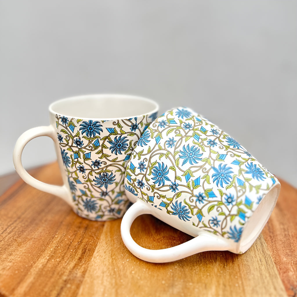 Blue Blossom Floral Handcrafted Ceramic Mug Set