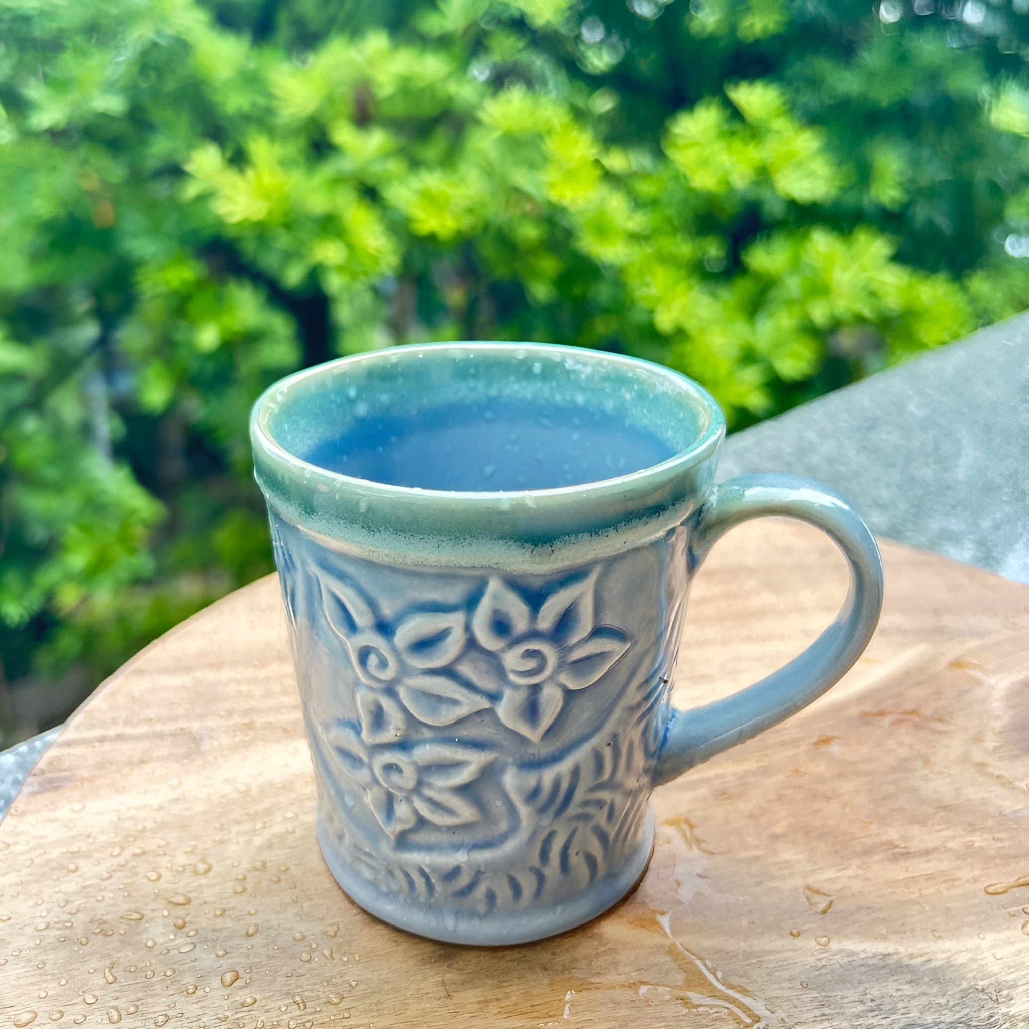 Blue Blossom Embossed Ceramic Coffee/Tea Mug Set