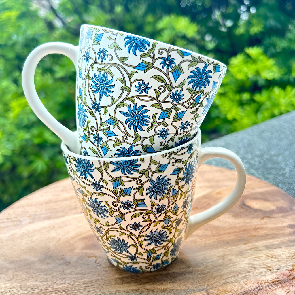 Blue Blossom Floral Handcrafted Ceramic Mug Set